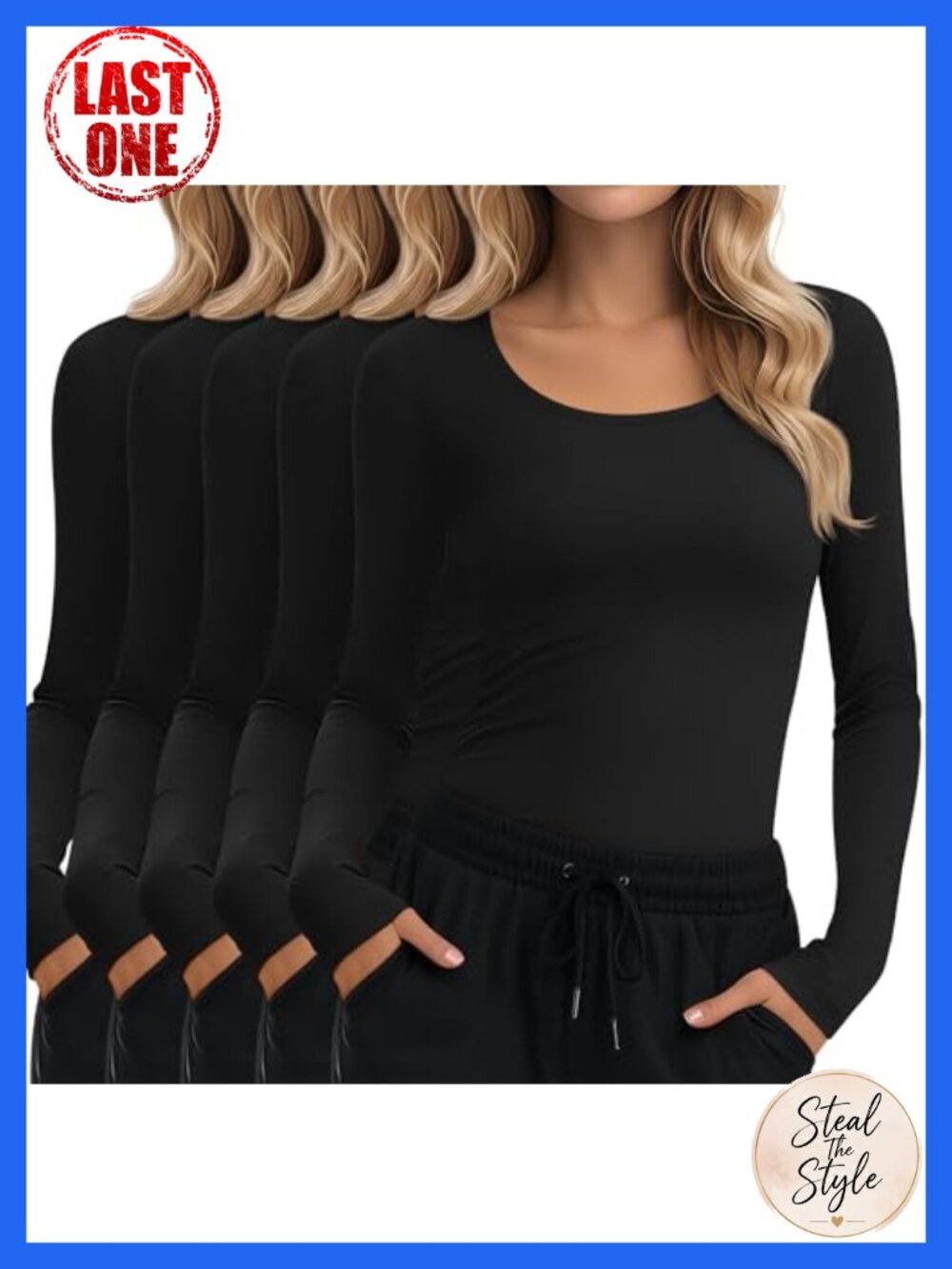 5 Pack Womens Long Sleeve Underscrub Shirts Cotton Blend Slim Fit Scoop Neck